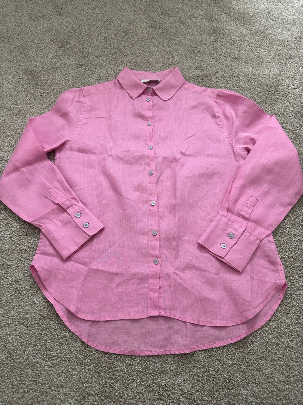 Vibrant Pink 100% Linen Button-Down Shirt – Size M